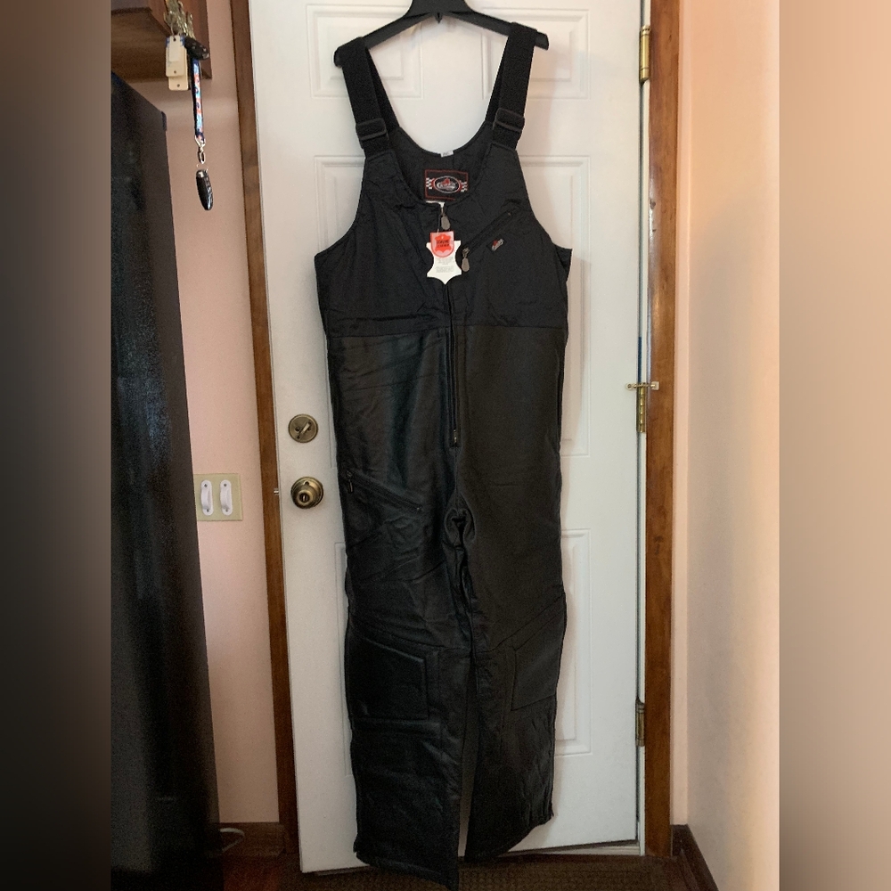 Black Leather Snowmobile Bibs